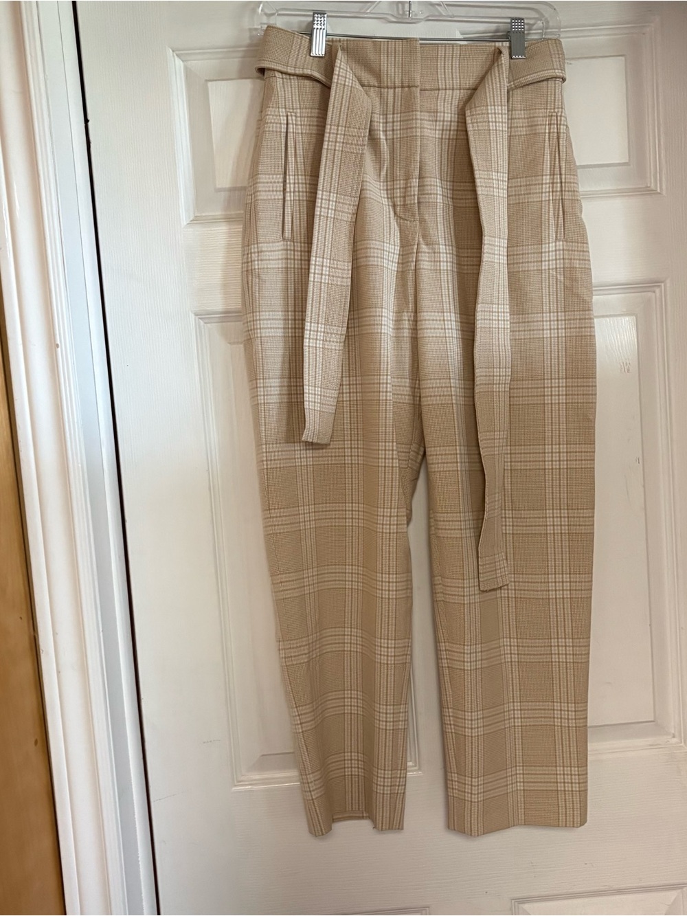 Wilfred Neutral Plaid High-Rise Trousers